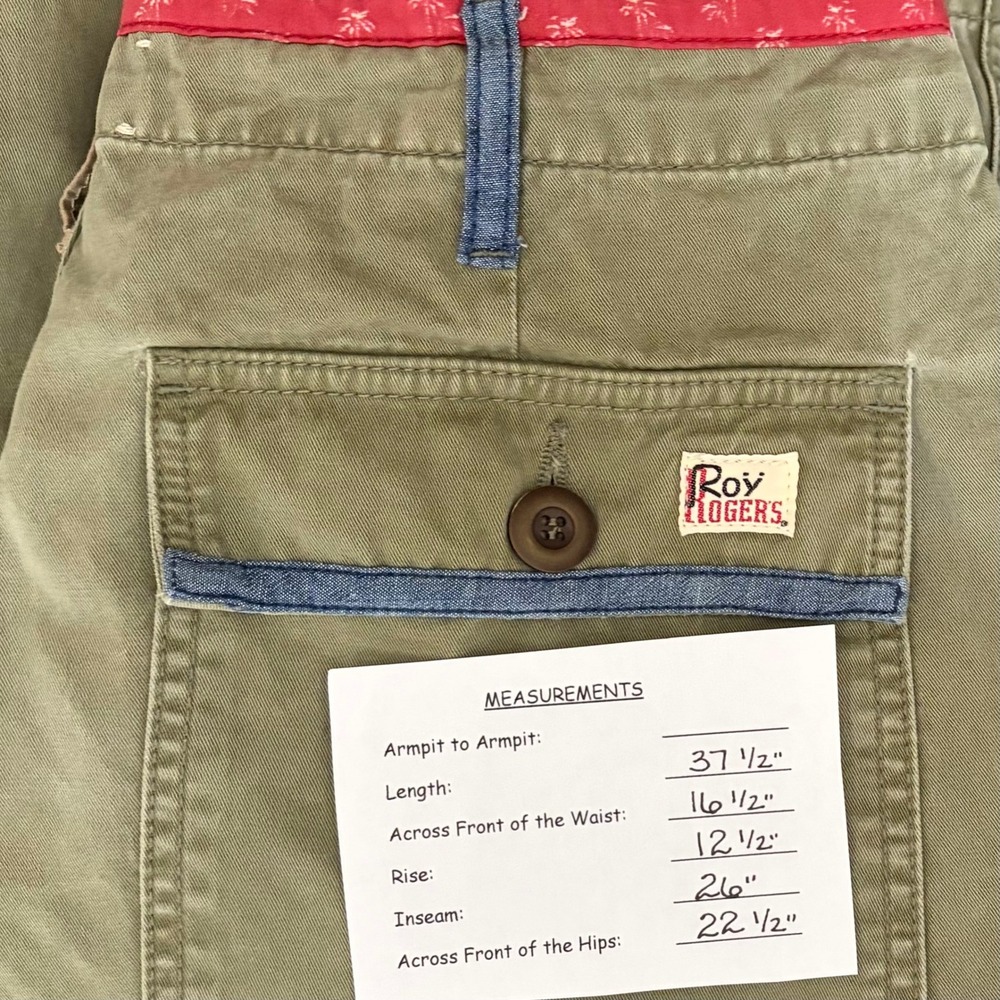ROY ROGERS Green Cargo Pants Pockets Patches Retro Cropped Roy Roger's Size 31 - Picture 13 of 13